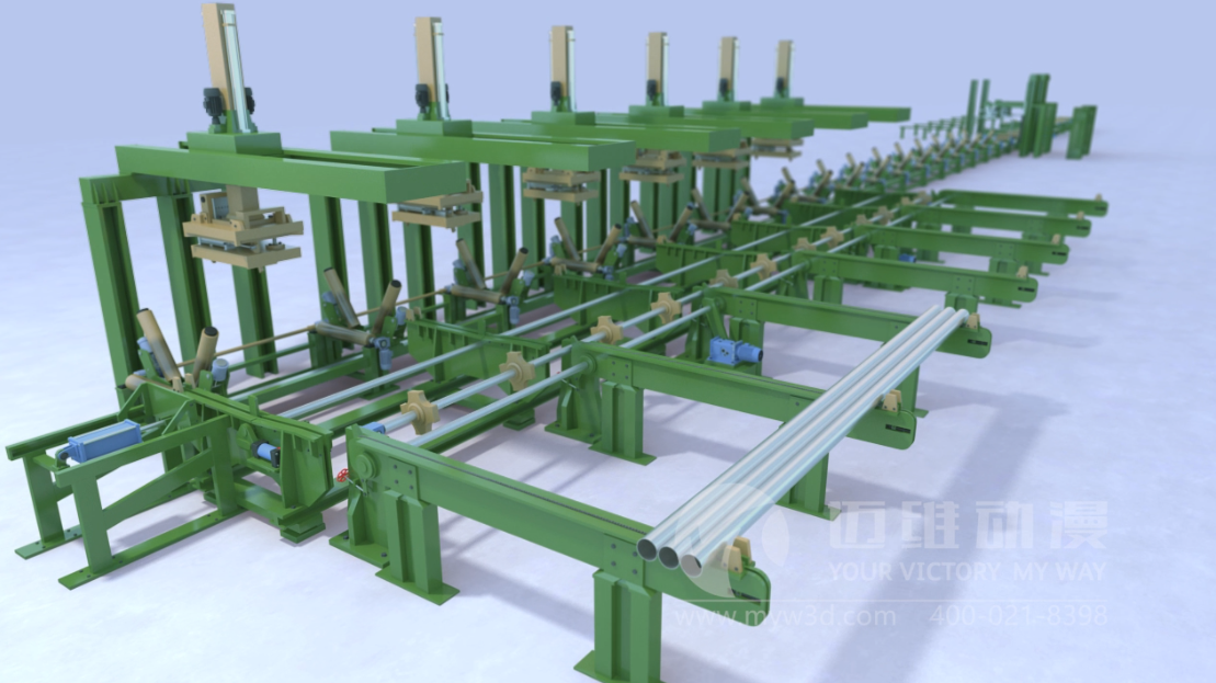 鋼管運輸捆綁生產線三維動畫 鋼管運輸捆綁生產線三維動畫