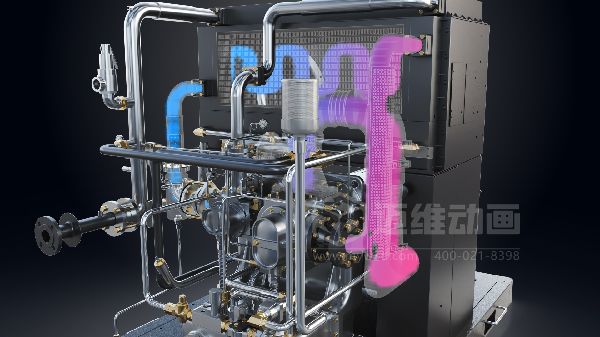 無油螺桿空壓機三維動畫展示(圖4) 無油螺桿空壓機三維動畫展示(圖4)