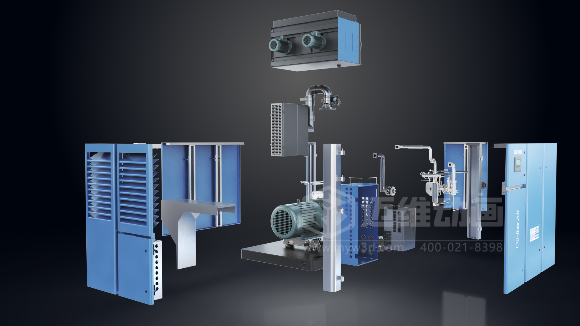 無油螺桿空壓機三維動畫展示(圖2) 無油螺桿空壓機三維動畫展示(圖2)