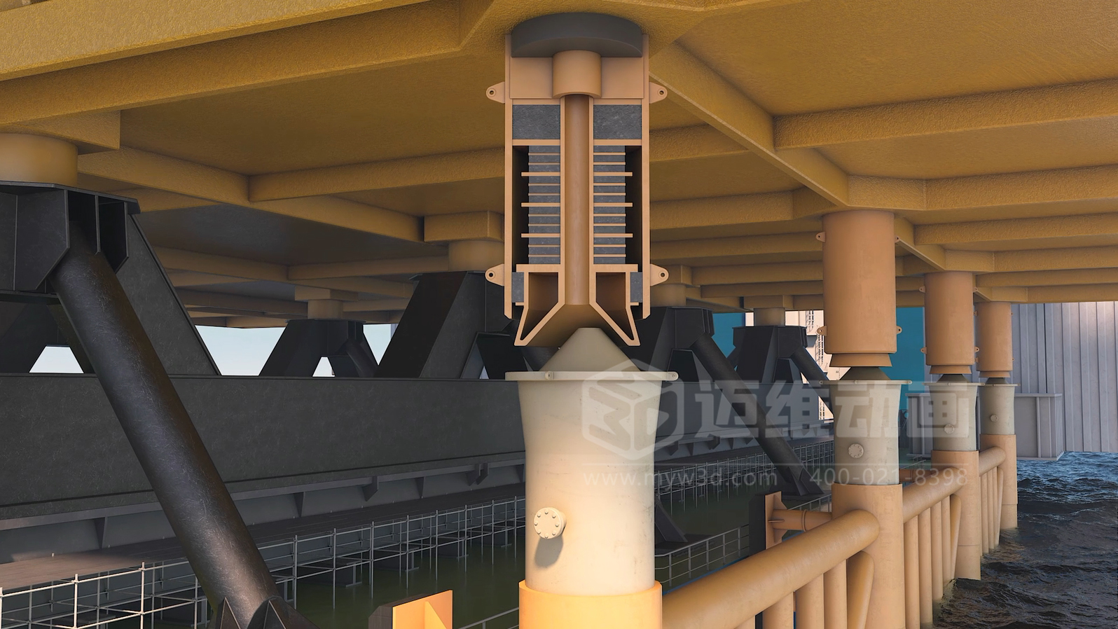 3萬噸級平臺浮托安裝三維動畫展示(圖6) 3萬噸級平臺浮托安裝三維動畫展示(圖6)